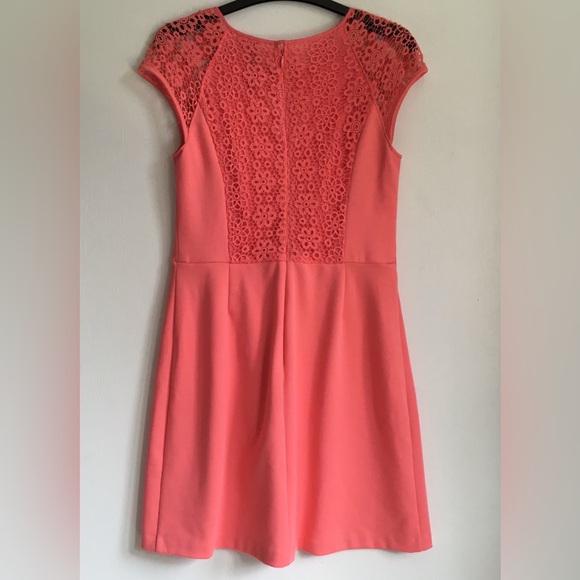 LC Lauren Conrad Lace Raglan Ponte Sheath Dress Sunkist Coral Women's Size 10 - Picture 4 of 10